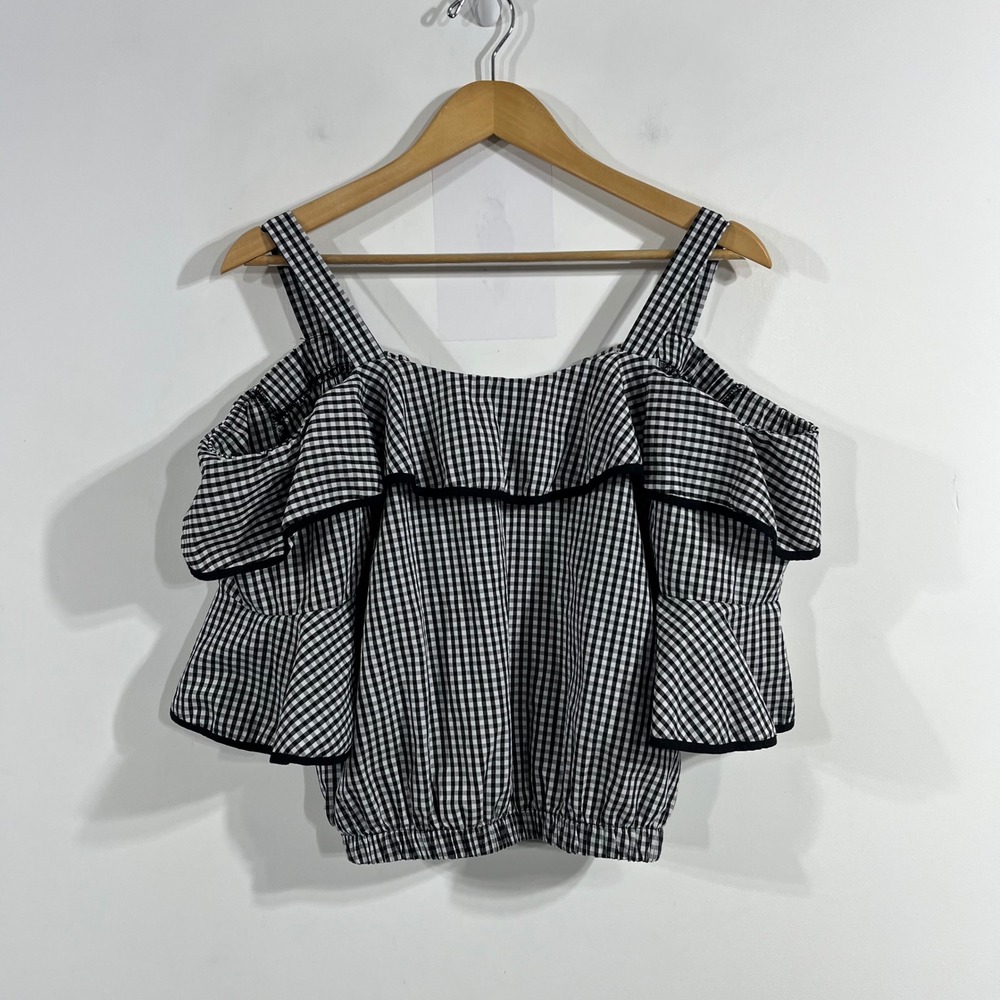 Crescent & Willoughby Preppy Euro Summer Gingham Top Festival Boho Womens Large
